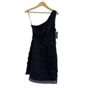 NWT ABS One Shoulder Tiered Mini Dress Womens 6 Embellished Cocktail HOCO